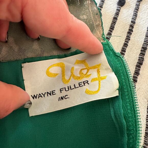 50's VINTAGE | Wayne Fuller Emerald Green Silk Sheath Dress Lace | Approx Sz 10 - Picture 12 of 12